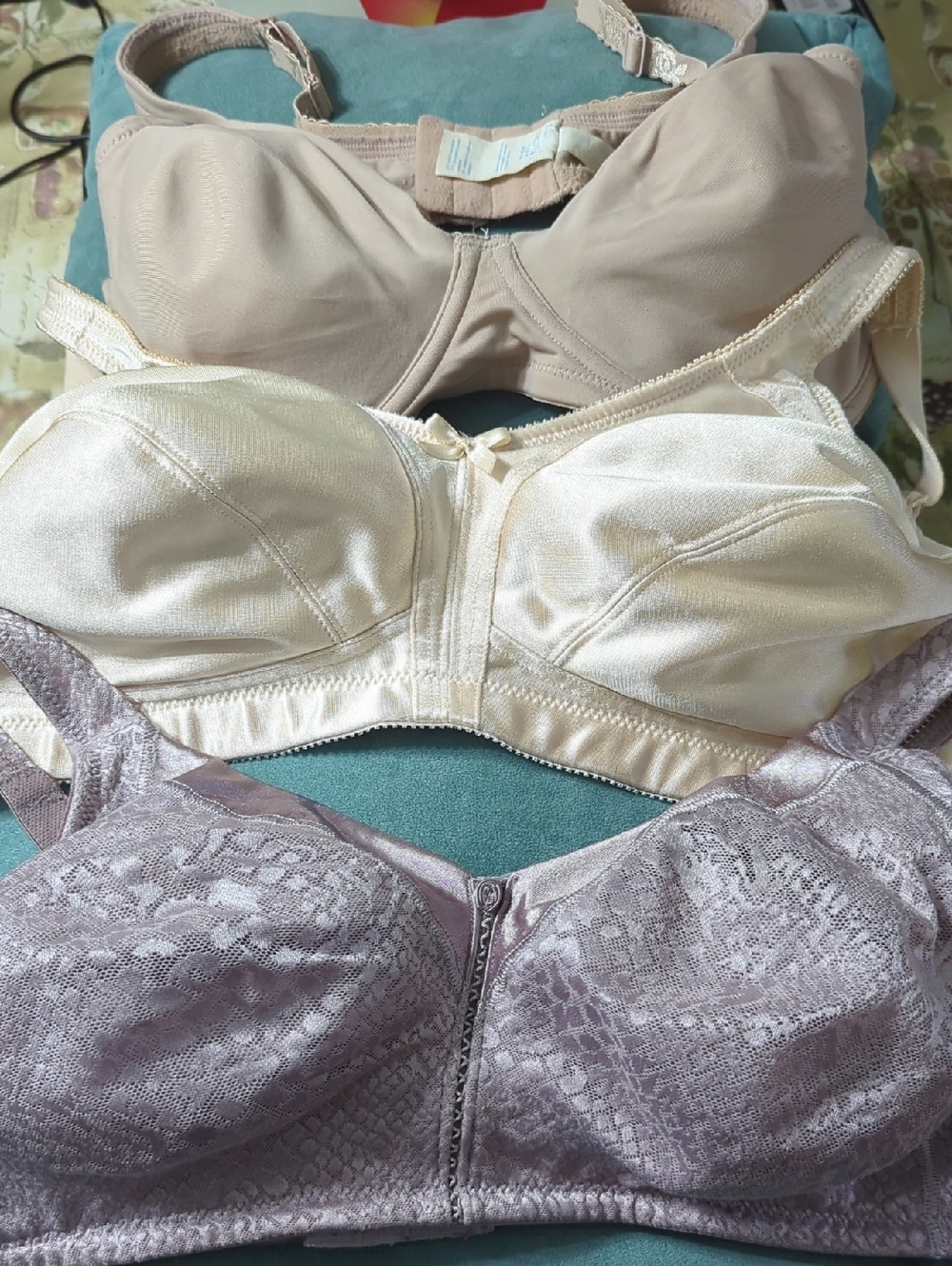 Women’s Comfort Bras.  Set of 3 - Beige, Cream, & Mauve, 38/40D